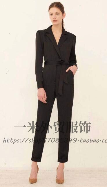 Handsome fried with acetate fabric pure round egg display slim and long sleeves V collar black lady stylish even with pants