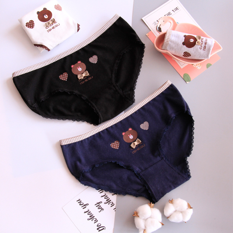 Sinh viên Meng Meng Xiong phong cách cotton ít đồ lót nữ eo thấp cotton phụ nữ bán buôn quần chip siêu nhỏ