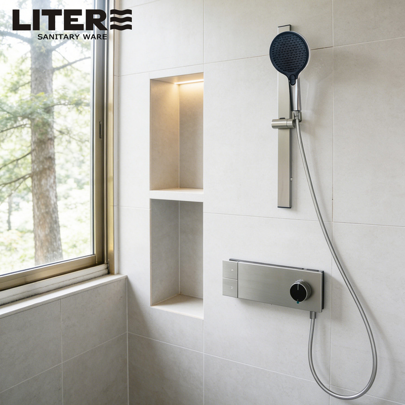 Brushed Nickel Brushed Silver Ultra-Thin Wall-Mounted Showerhead, Ultra-Space-Saving, No Limescale, Hot and Cold Water Showerhead Set Without Top