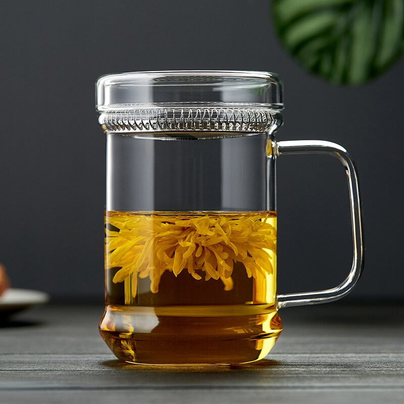 Green Changming glass water cup crescent filter tea cup high temperature resistant transparent with cover to special cup of office cup bubble green tea