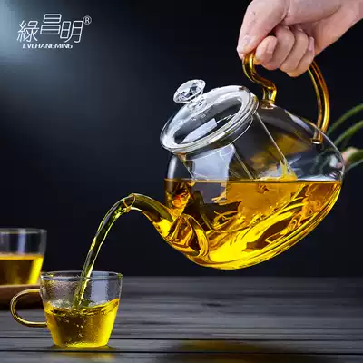 Green Changming glass bubble teapot small household filter flower teapot high temperature tea maker tea set set