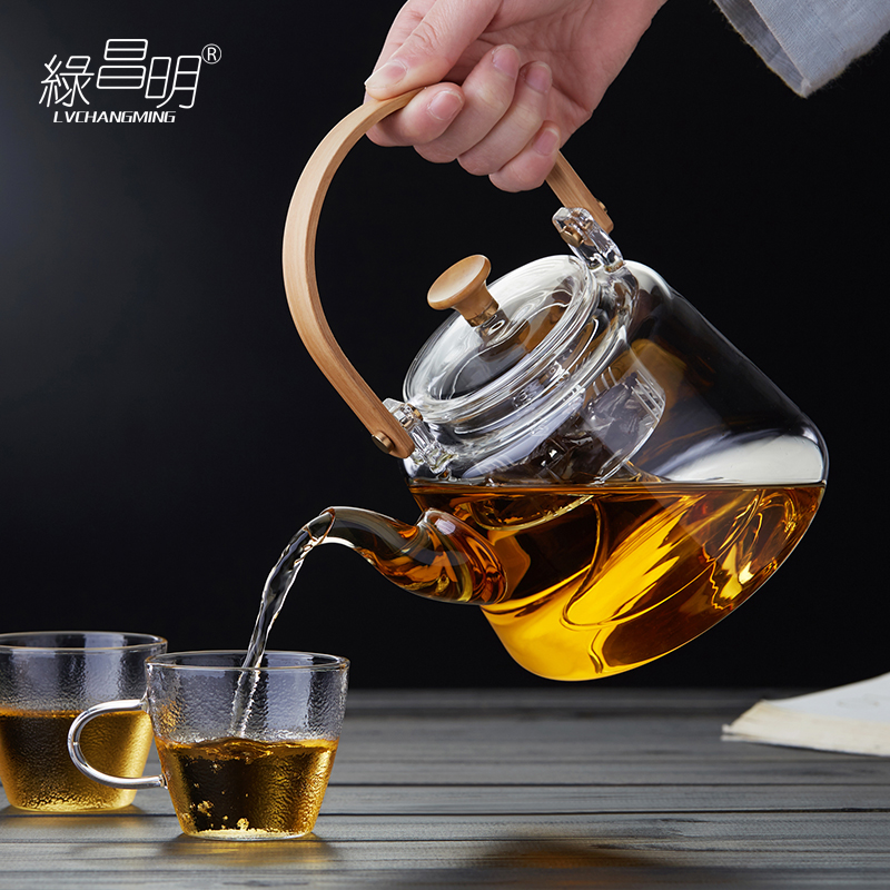 Lvchangming glass steamed teapot household filter teapot black crystal furnace kettle single pot Pu'er tea maker set