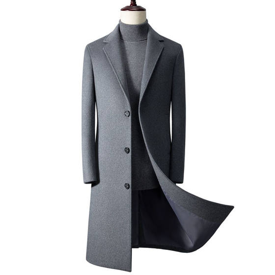 Autumn and winter new men's woolen trench coat casual slim tide men's wool coat medium long trench coat men's cloak jacket