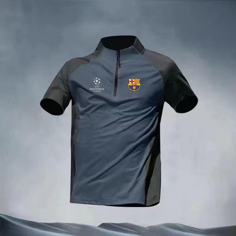 Champions League Barcelona Short-Sleeved Training Uniform Mbappe Yamal Warm-Up Football Uniform Summer Sports Half-Zip Short-Sleeved Trendy Champions League Barcelona Short-Sleeved Training Uniform Mbappe Yamal Warm-Up Football Uniform Summer Sports Half-Zip Short-Sleeved Trendy
