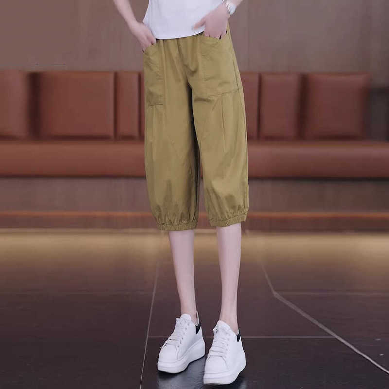 Women's Cropped Harem Pants 2026 Summer Thin Elastic High-Waisted Slimming Versatile Pocket Casual Sports Mid-Length Pants Women's Cropped Harem Pants 2026 Summer Thin Elastic High-Waisted Slimming Versatile Pocket Casual Sports Mid-Length Pants