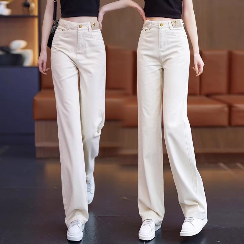 Off-White Soft Denim Straight-Leg Pants for Women 2026 New Autumn and Winter Thin Popular Style Fleece-Lined Casual Cropped Narrow Wide-Leg Pants