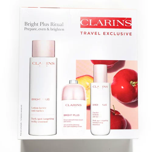 Clarins, осветляющий белый комплект, эссенция для подчеркивания естественного сияния кожи в ампулах, лосьон, 3 предмета, интенсивное увлажнение