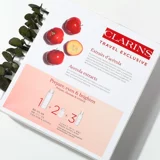 Clarins, осветляющий белый комплект, эссенция для подчеркивания естественного сияния кожи в ампулах, лосьон, 3 предмета, интенсивное увлажнение