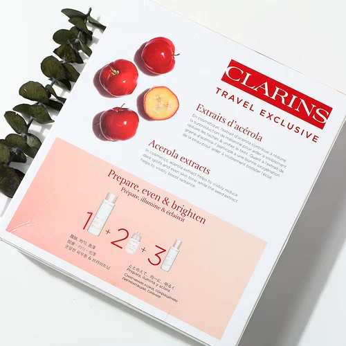 Clarins, осветляющий белый комплект, эссенция для подчеркивания естественного сияния кожи в ампулах, лосьон, 3 предмета, интенсивное увлажнение