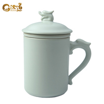 Office Cup three-piece set of ceramic filter with cover Ru kiln open piece tea cup large-capacity individual cup Ru Dao Longfeng Cup