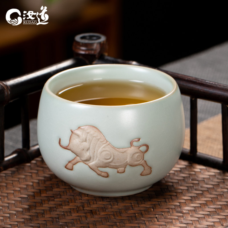 Ru Kiln Large Tea Cup Ru Porcelain Retro Master's Cup Ceramic Personal Special Cup Rudau Silver Bull Turns Dry Kun Tea Bowl