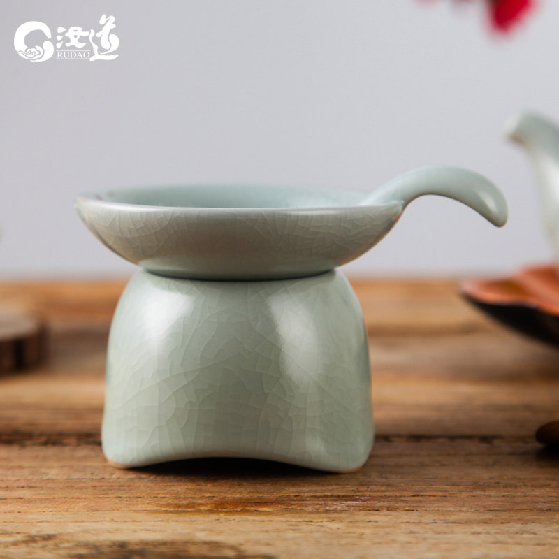High-grade Ru kiln azure tea strainer Kung Fu tea set Ru porcelain filter ceramic Ru Dao tea leak combination tea strainer