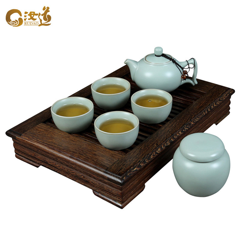 Ru Kiln One Pot Of Four Cups Chicken Wings Solid Wood Tea Pongfu Tea Furniture Home Thou Teapot Tea Cup Tea Leaves Jar Small Suit