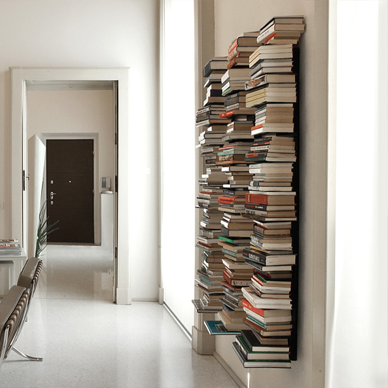 Easy Home Invisible Bookshelf Wall-Mounted Bookshelf Stainless Steel Bookcase Full Wall Storage Rack Book Wall Corner Wall-Mounted