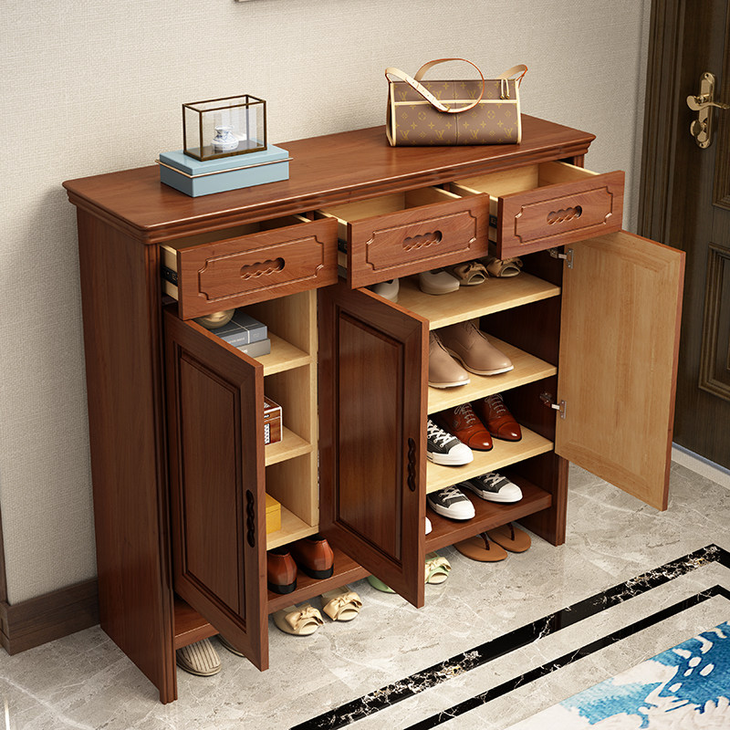 Solid wood shoe cabinet Household door space-saving modern Chinese foyer cabinet Economical large capacity storage storage cabinet