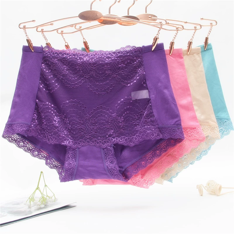 Đồ lót nữ sexy 4 gói ren viền giữa eo vải cotton thoáng khí kích thước lớn đồ lót nữ tam giác - Tam giác