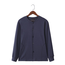 Middle-aged and elderly mens pure cotton cardigan autumn coat the elderlys cotton double-breasted pockets dads long-sleeved cotton wool bottoming shirt plus fat