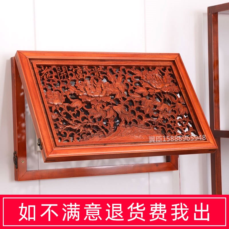 Dongyang wood carving custom made camphor solid wood meter box decorative occlusion painting Hanging painting ornament decorative box meter painting