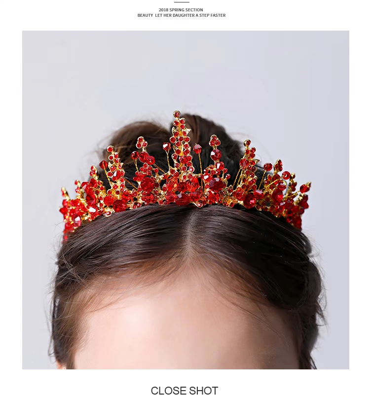 Trẻ em Vương miện Mũ đỏ Cô gái tóc Phụ kiện Công chúa Crystal Crown Hoa Cô gái Băng Lãng mạn Sinh nhật Hosting Hiệu suất cài tóc cô dâu