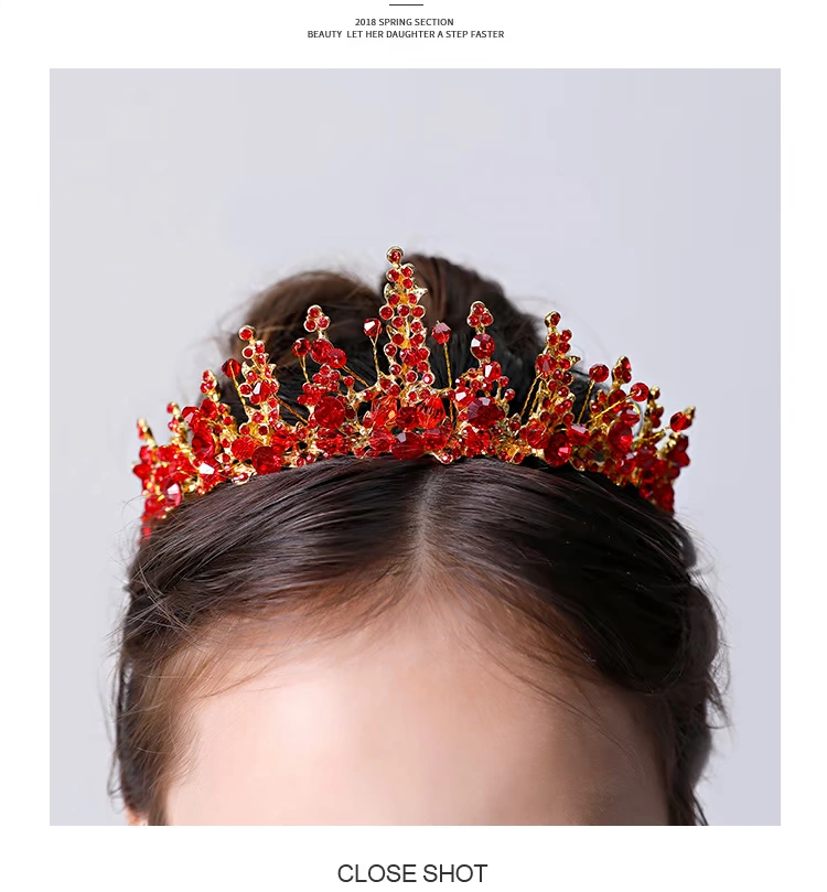 Trẻ em Vương miện Mũ đỏ Cô gái tóc Phụ kiện Công chúa Crystal Crown Hoa Cô gái Băng Lãng mạn Sinh nhật Hosting Hiệu suất