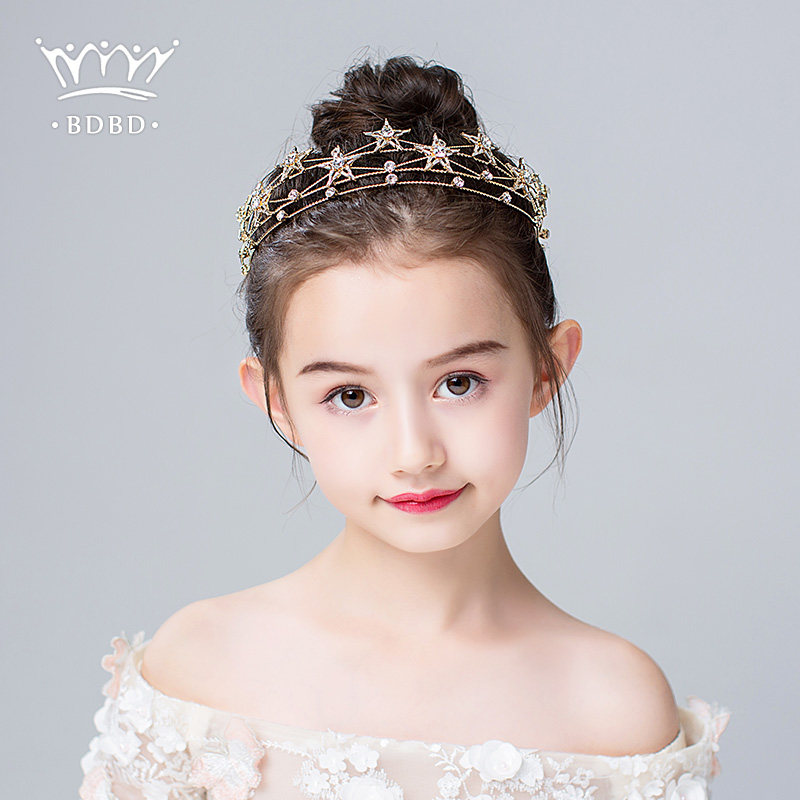 Children Crown Headwear Princess Girl Crown Girl Crown Stars Ice And Snow Chic Edge Aisha Girl Han Style Birthday Show Hair Accessories