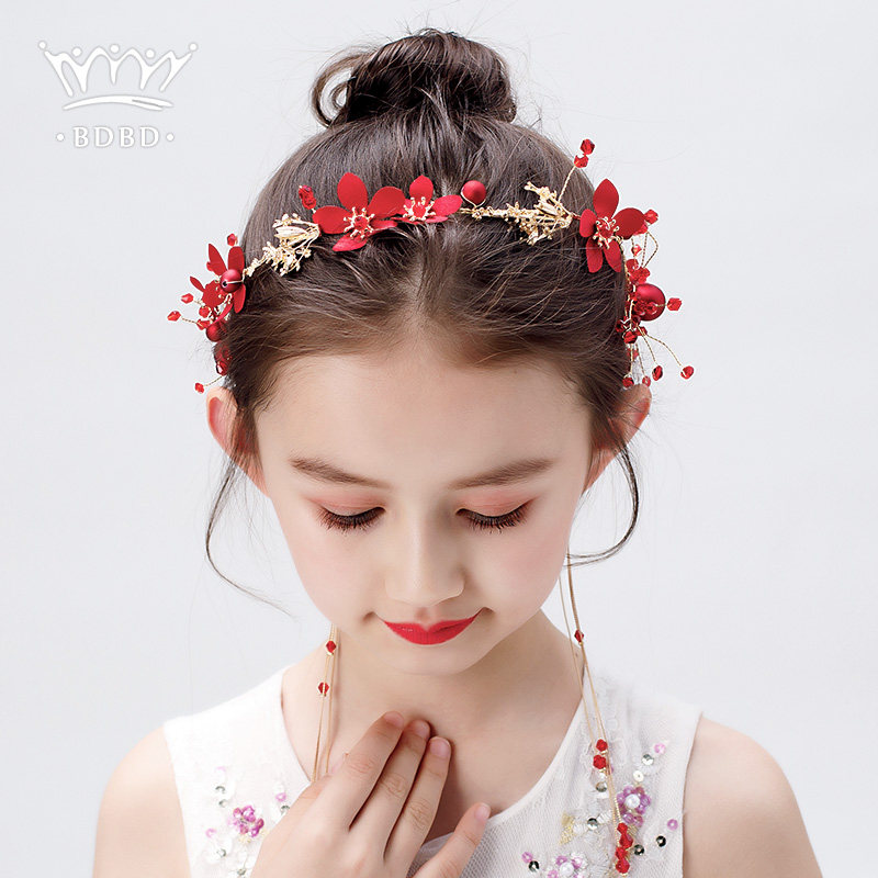 Children's headdress red head flower hairpin garland girls hair accessories princess headband Korean version all-match girl hairband hairband