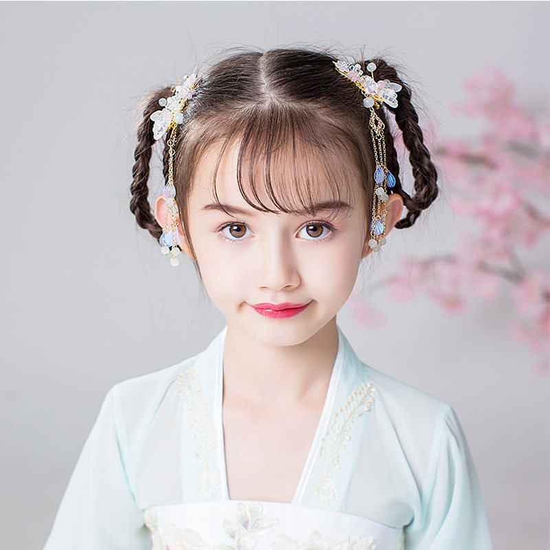 Hanclothing headdress children flowing su pad to clamp and retro girl headdress ancient style accessories Tang decoration ancient hair clip