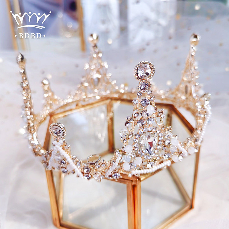 Children's crown tiara princess child round birthday girl's crown Korean performance catwalk hair accessories flower girl accessories