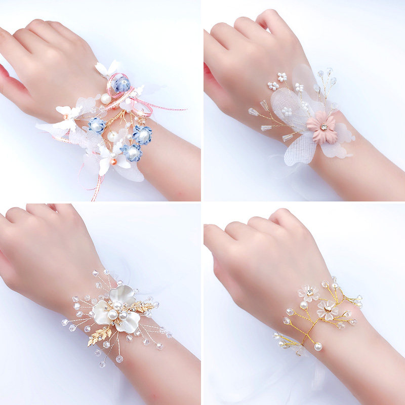 Children's wrist flower simple bridal bridesmaid girl hand flower white little princess bracelet wedding jewelry sister group