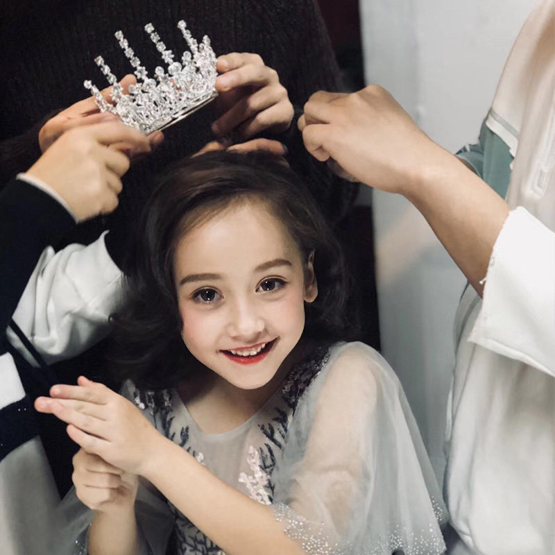 Crown headdress children's little princess Korean girl round crown crystal birthday ornaments festival performance catwalk headband