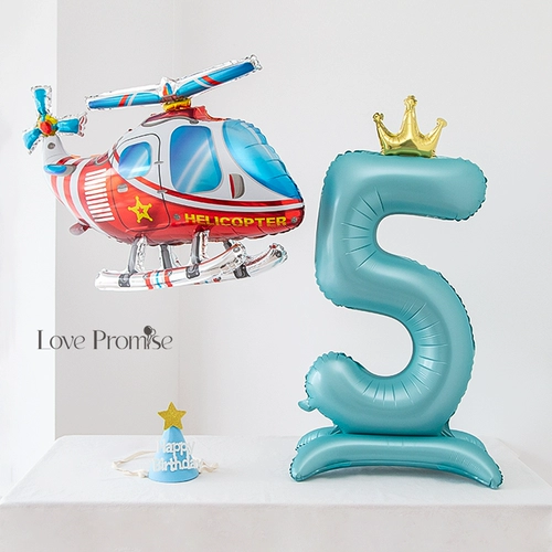 Синяя детская цифровая мультяшная словарная карточка для мальчиков, воздушный шар, 5 лет