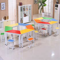Factory direct school teaching primary and secondary school students desk color trapezoidal desk chair training Art combination counseling table