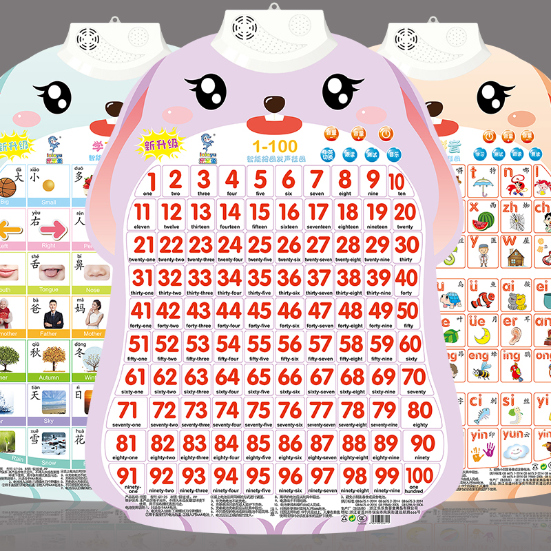 Children's Numbers 1 to 100 Audio Wall Chart Enlightenment Baby Early Education Pinyin Recognition Artifact Card Wall Sticker Chart Children's Numbers 1 to 100 Audio Wall Chart Enlightenment Baby Early Education Pinyin Recognition Artifact Card Wall Sticker Chart
