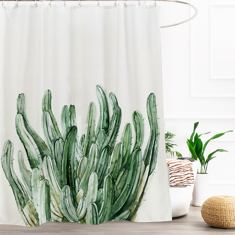 Shower Curtain waterproof thickened bathroom Bath Partition Curtain small frescoed minimalist Nordic Cactus Bath Curtain
