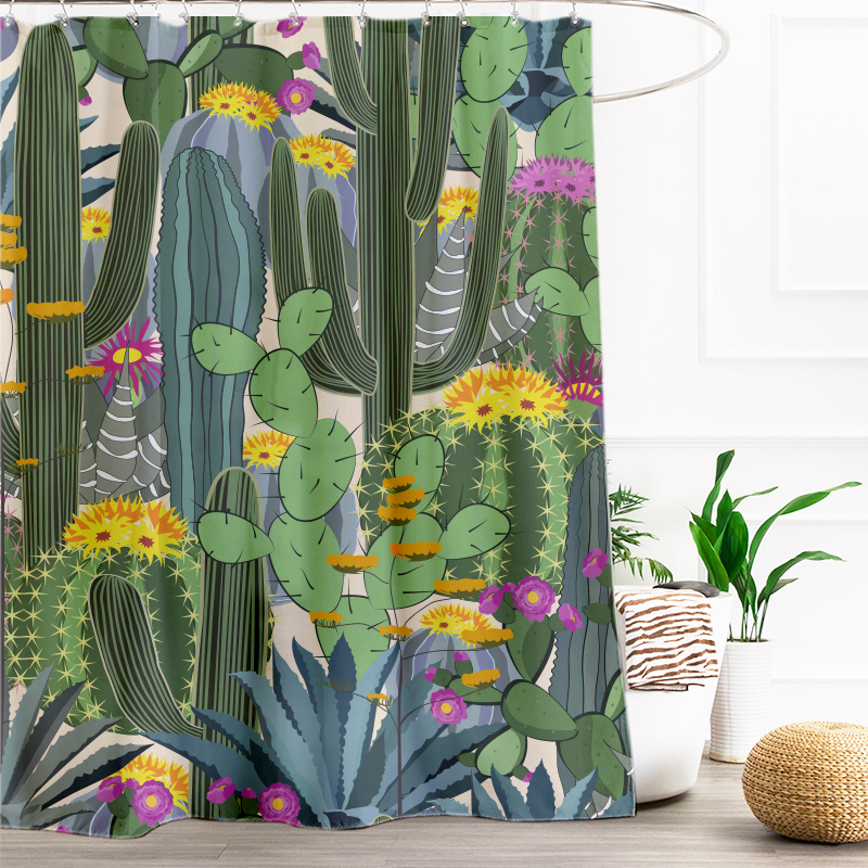 SHOWER ROOM PARTITION CURTAIN WATERPROOF CLOTH MAGNETIC BATH CURTAIN SUIT FREE FROM STILETTO BATHROOM GREEN PLANT CACTUS BATH CURTAIN CLOTH-Taobao
