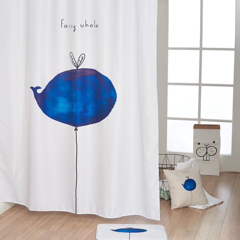 Cartoon bathroom thickness waterproof mold makeup room bathroom cloth package free punched bathroom partition window whale angel