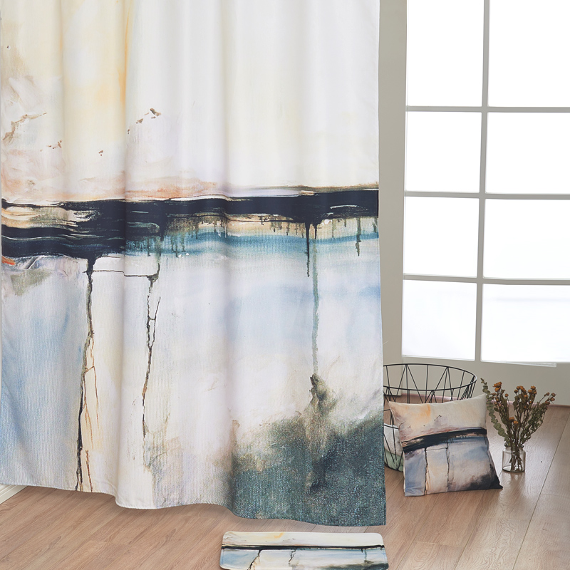 Retro Bath Curtain Waterproof Bathroom Bath Shower Curtain Makeup Room Hanging Curtain Bath Curtain Suit Exempt From Punching China Wind Partition Window