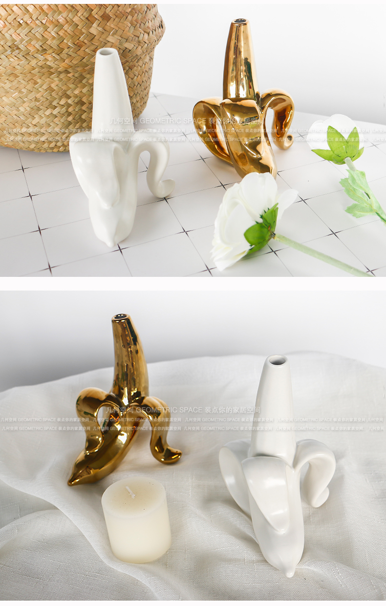 Banana shape ceramic vase in the geometry space can be creative flower arranging small place move contracted household ornaments