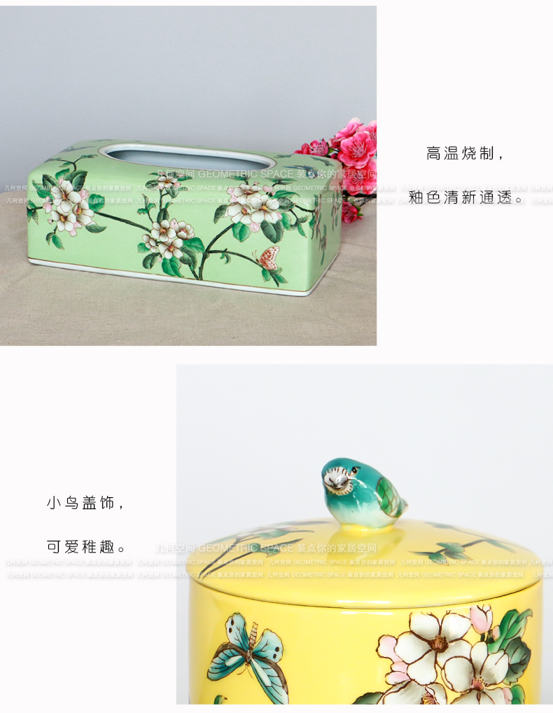 American country powder enamel household adornment series ceramic hand - made paper towel box of fruit tray table table furnishing articles