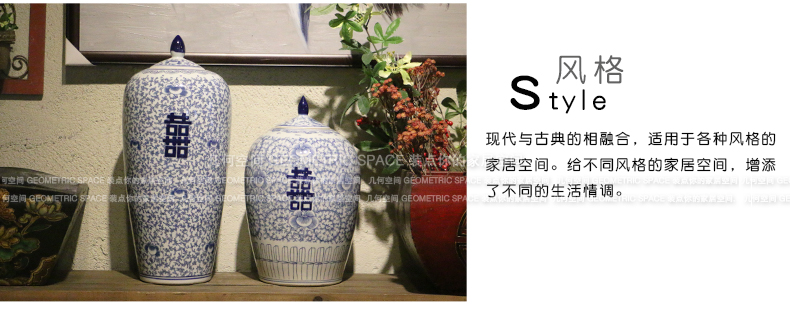 Jingdezhen blue and white idea gourd happy character antique hand - made tank storage tank furnishing articles of Chinese style classical decoration porcelain arts and crafts