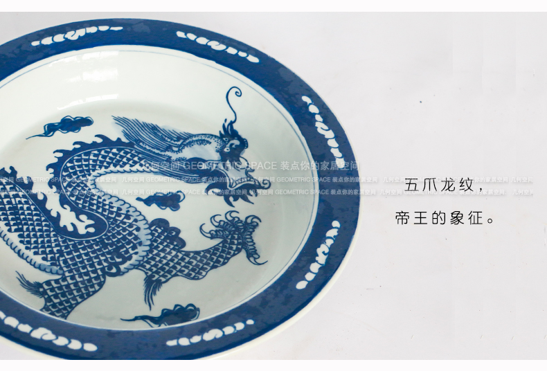 Chinese classical jingdezhen blue and white dragon grain ceramic lavabo flowers shallow bowl sitting room adornment desktop furnishing articles