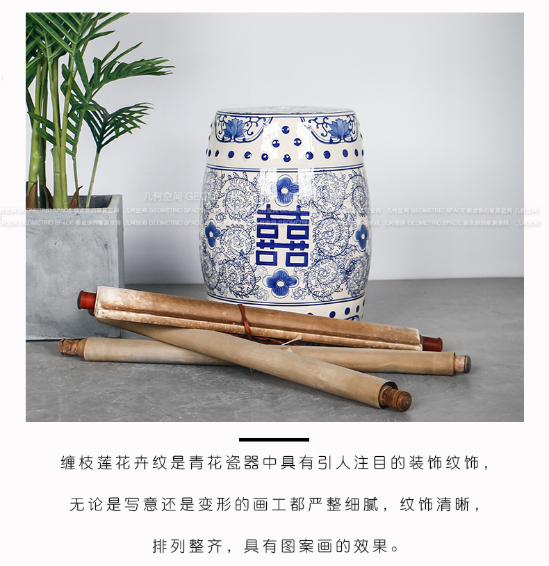 Hand - made classic elegant blue and white porcelain ceramic drum who Chinese archaize sitting room study hall what decorative furnishing articles