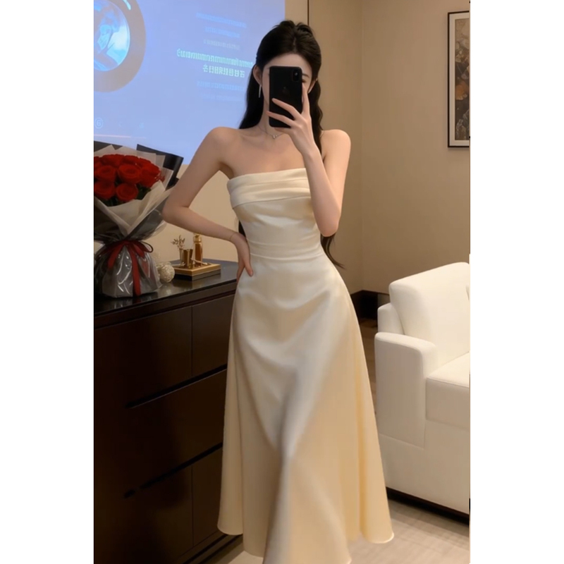 White Strapless Evening Dress 2026 New High-End Light Luxury Niche Engagement Dress Small White Dress Birthday Dress for Women White Strapless Evening Dress 2026 New High-End Light Luxury Niche Engagement Dress Small White Dress Birthday Dress for Women