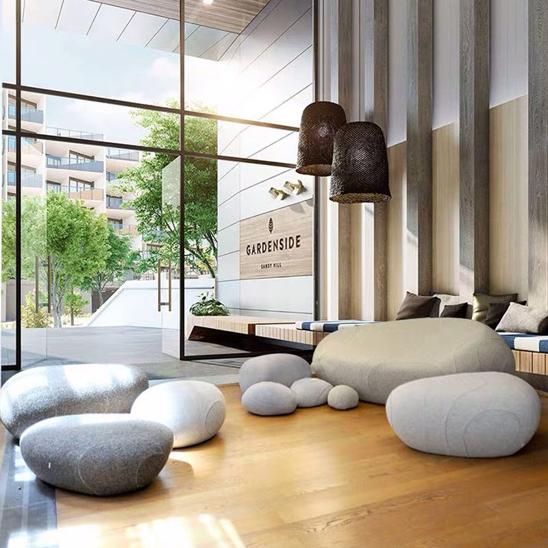 Fiberglass Leisure Chair Shopping Mall Creative Soft Wrapped Pebble Shaped Seat Indoor Public Rest Area Sofa Stool