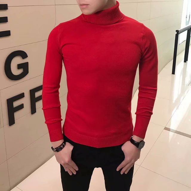Xã hội anh chàng cổ áo len cao cổ nam màu đỏ nhanh chóng với tay áo dài bó sát co giãn đáy áo len lưới màu đỏ shop đồ nam