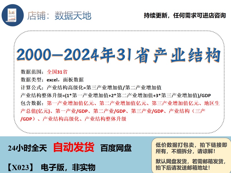 【2024】2000-2024 Industrial Structure Data & Industrial Growth Value of 31 Provinces