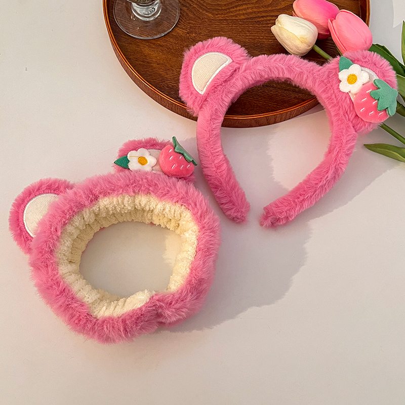 images 5:Strawberry-cute cute bear shampooed female swutter mask beam hair band 2022 new red hair card