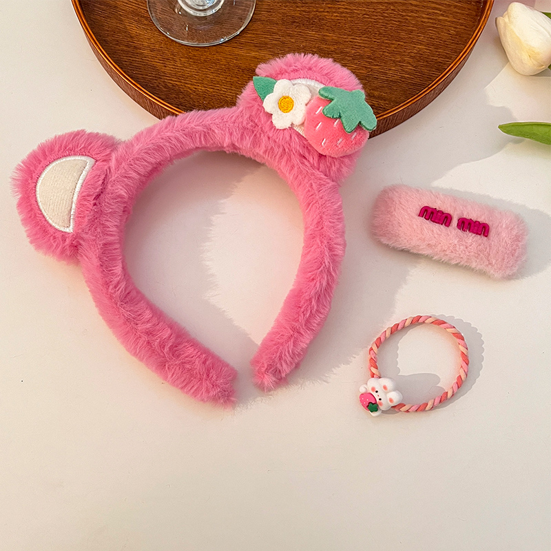 images 17:Strawberry-cute cute bear shampooed female swutter mask beam hair band 2022 new red hair card
