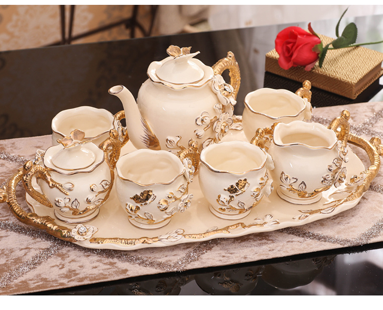 European ceramic tea set home sitting room with the tray was coffee cup suit creative wedding present for girlfriends