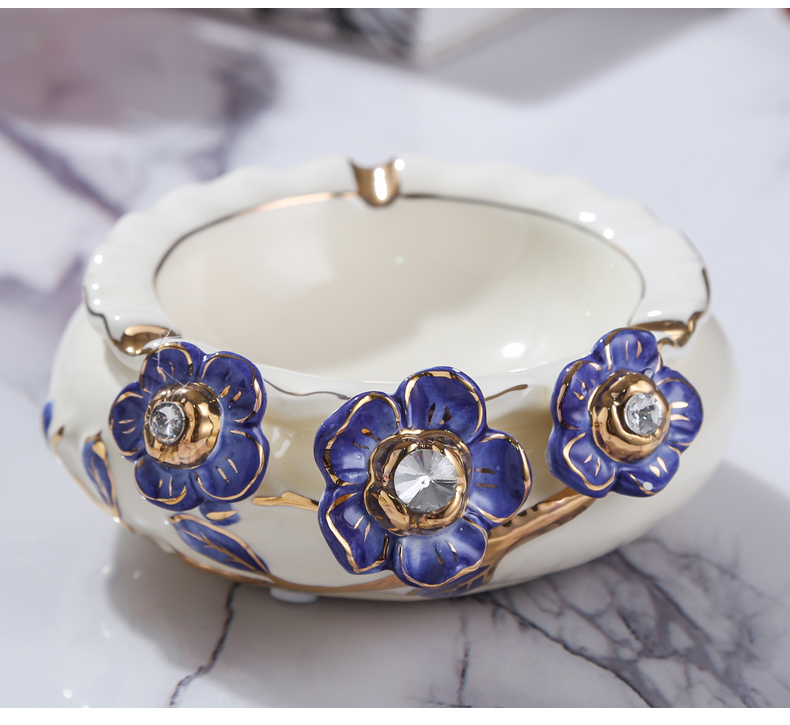 European new royal blue name plum flower series European ceramic ashtray sitting room adornment bedroom with cover the ashtray furnishing articles